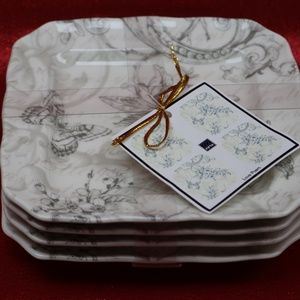 222 FIFTH LOVE POEM FLORAL BUTTERFLY SQUARE APPETIZER PLATES - S/4 - NEW